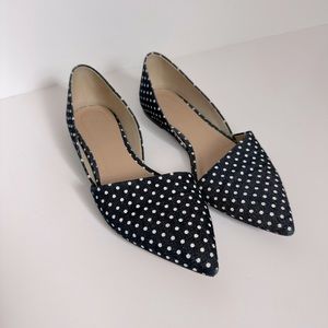 J.Crew Canvas Navy Blue and White Polka Dot Sloan D’Orsay Flats, size 7